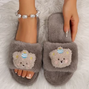 Winter Cute Cartoon Capybara Plush Slippers for Women Comfortable Soft Sole Indoor House Shoes Woman Non Slip Fluffy Fur Slides - Image 3