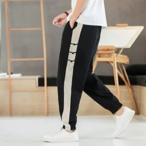 Summer Loose Breathable Chinese Style Cotton Linen Casual Haren Pants Men's Patchwork Pockets Straight Vintage Sports Trousers - Image 6