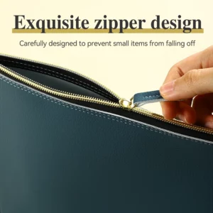 Leather Business A4 File Folder Zipper Document Bag Contract File Organizer Briefcase Portfolio,Bag For Contract/Invoice Storage - Image 5