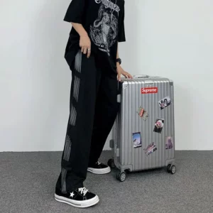 Preppy Style Student Loose Side Striped Printed High Street Wide Leg Sports Pants Men Elastic Waist Pockets Straight Trousers - Image 3