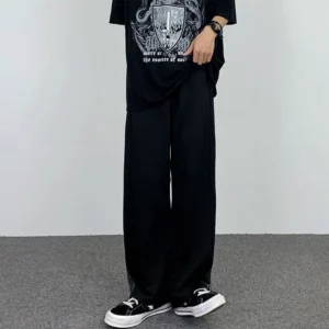 Preppy Style Student Loose Side Striped Printed High Street Wide Leg Sports Pants Men Elastic Waist Pockets Straight Trousers - Image 4