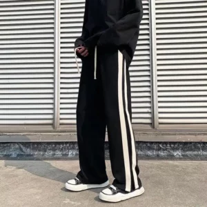 2023 New Spring and Summer Fashion Hong Kong Style Split Wide Leg Casual Loose Fashion Brand Sports Straight Sleeve Men's Pants - Image 4