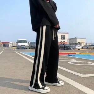 2023 New Spring and Summer Fashion Hong Kong Style Split Wide Leg Casual Loose Fashion Brand Sports Straight Sleeve Men's Pants - Image 5