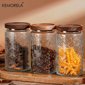 KEMORELA 1PC 700ml/1000ml Vintage Glass Storage Jar with Airtight Wooden Lid - Perfect for Tea Coffee Sugar Candy Cookies Spices - Image 4