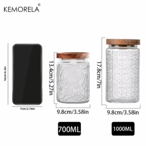 KEMORELA 1PC 700ml/1000ml Vintage Glass Storage Jar with Airtight Wooden Lid - Perfect for Tea Coffee Sugar Candy Cookies Spices - Image 5