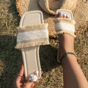 Ladies Shoes 2025 Plus Size Women's Slippers Hot Sale Modern Slippers Women Tassel Mixed Colors Square Toe Low Heel Shoes Women - Image 2