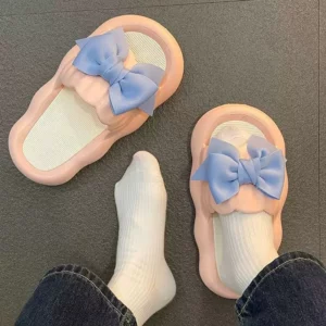 Thick Bow Tie Slippers Women Indoor Home Sandals Couples Bathroom Slides Non-slip Soft House Slippers 2023 - Image 4