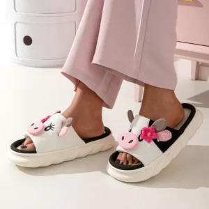 Women's House Slippers New Cartoon Shoes Spring Summer Indoor Non-Slip Linen Slippers Woman Breathable Soft Sole Platform Slides - Image 2