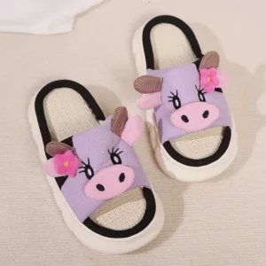 Women's House Slippers New Cartoon Shoes Spring Summer Indoor Non-Slip Linen Slippers Woman Breathable Soft Sole Platform Slides - Image 4