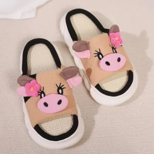 Women's House Slippers New Cartoon Shoes Spring Summer Indoor Non-Slip Linen Slippers Woman Breathable Soft Sole Platform Slides - Image 5