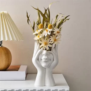 Premium Ceramic Face Vases, White Flower Vases for Decor, Modern Decorative Vase Centerpiece for Table Shelf Living Room - Image 2
