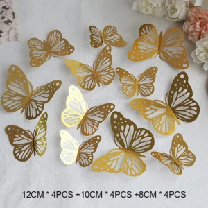 12pcs Happy Birthday Cake Topper Rose Gold Folding Type Butterfly Kids Party Cake Topper Dessert Decoration Baby Shower Gift - Image 4