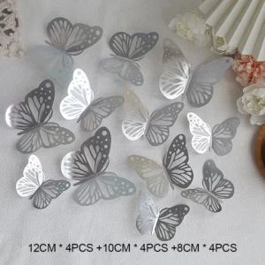 12pcs Happy Birthday Cake Topper Rose Gold Folding Type Butterfly Kids Party Cake Topper Dessert Decoration Baby Shower Gift - Image 3