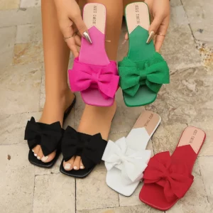 Women Flats Slippers Flat Casual Beach Slippers Summer Fashion Bow Tie Sandals Lightweight Outdoor Shoes for Women Slides Women - Image 2