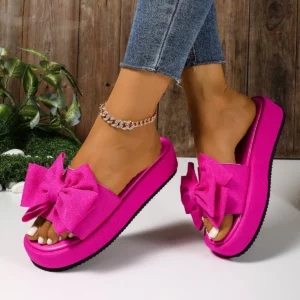 New Summer Round Head Bow Fish Mouth Comfortable Casual Slippers Fashionable Elegant Thick-soled Light Sandals for Women - Image 1