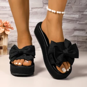 New Summer Round Head Bow Fish Mouth Comfortable Casual Slippers Fashionable Elegant Thick-soled Light Sandals for Women - Image 5