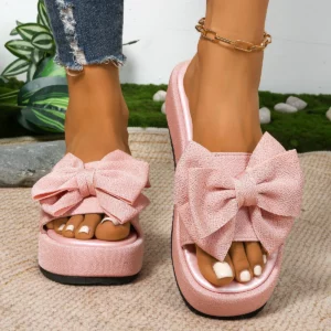 New Summer Round Head Bow Fish Mouth Comfortable Casual Slippers Fashionable Elegant Thick-soled Light Sandals for Women - Image 4