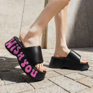 Summer Letter Printed Wedge Slippers Women Fashion Chunky Platform Sandals Woman Outdoor Non Slip Cloud Slides Shoes Female - Image 6