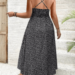 Plus Size Floral Print V Neck Cami Dress, Casual Sleeveless Spaghetti Strap Maxi Dress for Beach Holiday Vacation, Women's Plus - Image 5