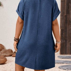【Plus Size】 Solid Color V Neck Dress, Casual Short Sleeve Dress for Summer, Women's Plus Clothing for Daily Wear - Image 3