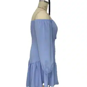 Chic Sweet Casual Off-the-Shoulder Dress with Patchwork Lace-Up Detail, Ruffles, and Solid Color Design - Image 5
