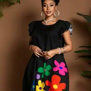 Fashionable Printed High Waist Short Plus Size Dress - Image 1