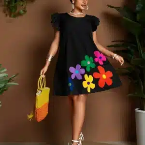Fashionable Printed High Waist Short Plus Size Dress - Image 2