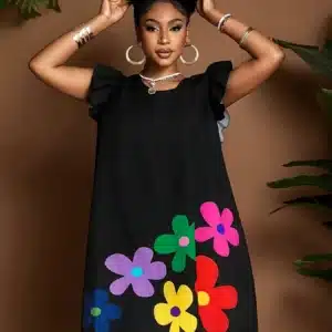 Fashionable Printed High Waist Short Plus Size Dress - Image 3
