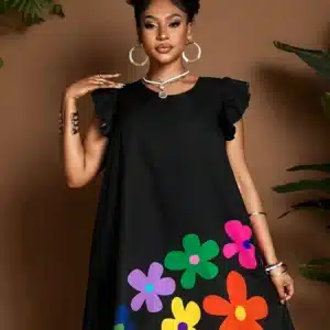 Fashionable Printed High Waist Short Plus Size Dress - Image 4