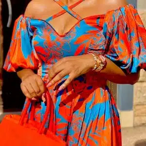 Women's Statement Floral Halter-Neck Side-Slit Short-Sleeve Maxi Dress - Image 1