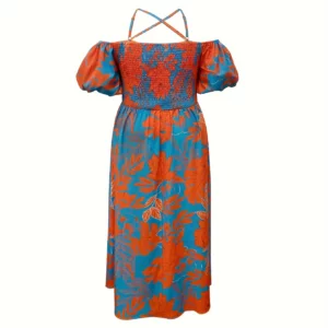 Women's Statement Floral Halter-Neck Side-Slit Short-Sleeve Maxi Dress - Image 4