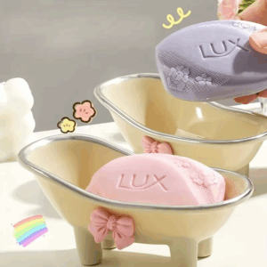 1Pc Cute Plastic Bathroom Soap Dish - Bowknot Design Soap Holder with Creative Drainage - Bathroom Accessories Tray - Image 3