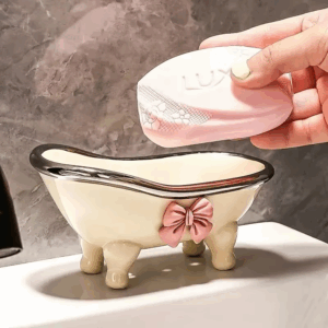 1Pc Cute Plastic Bathroom Soap Dish - Bowknot Design Soap Holder with Creative Drainage - Bathroom Accessories Tray - Image 4