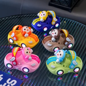 Children's Flashing Light Hole Shoes, Anti Slip Soft Soled Toe Cap Slippers, Cartoon Car Illuminated Slippers for Boys and Girls - Image 1