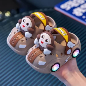 Children's Flashing Light Hole Shoes, Anti Slip Soft Soled Toe Cap Slippers, Cartoon Car Illuminated Slippers for Boys and Girls - Image 3
