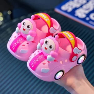 Children's Flashing Light Hole Shoes, Anti Slip Soft Soled Toe Cap Slippers, Cartoon Car Illuminated Slippers for Boys and Girls - Image 4