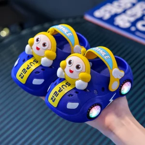 Children's Flashing Light Hole Shoes, Anti Slip Soft Soled Toe Cap Slippers, Cartoon Car Illuminated Slippers for Boys and Girls - Image 5
