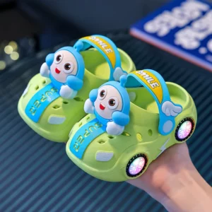 Children's Flashing Light Hole Shoes, Anti Slip Soft Soled Toe Cap Slippers, Cartoon Car Illuminated Slippers for Boys and Girls - Image 7