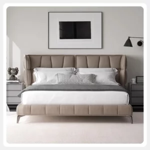 Luxury Double Frame Bed Set Modern Wooden Designs Soft Bed Style For King Size Leather Wall Bed For Hotel Bedrooms - Image 1