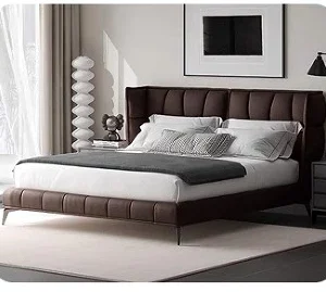 Luxury Double Frame Bed Set Modern Wooden Designs Soft Bed Style For King Size Leather Wall Bed For Hotel Bedrooms - Image 2