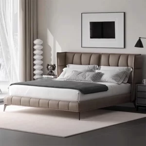 Luxury Double Frame Bed Set Modern Wooden Designs Soft Bed Style For King Size Leather Wall Bed For Hotel Bedrooms - Image 4
