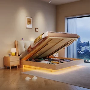 Modern Double Hard Ash Wood Bed Frame Queen Size Solid Oak Bunk Bed Storage Chinese European Bedroom Furniture - Image 2
