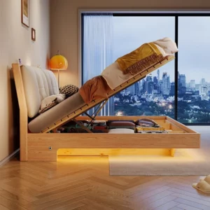 Modern Double Hard Ash Wood Bed Frame Queen Size Solid Oak Bunk Bed Storage Chinese European Bedroom Furniture - Image 3