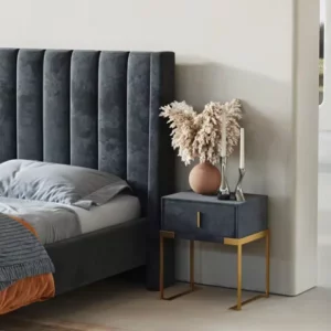 Modern King Size Black Velvet Bed With Storage Box High Headboard Wood Frame Bed Nightstands Bedroom Furniture - Image 5