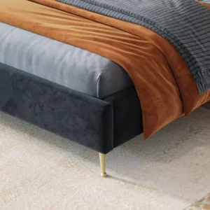 Modern King Size Black Velvet Bed With Storage Box High Headboard Wood Frame Bed Nightstands Bedroom Furniture - Image 6