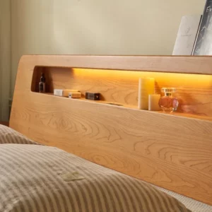 King Size Bed Frame USB Furniture Wooden Headboard With Storage Double Platform Solid Wood Bed With Light - Image 5