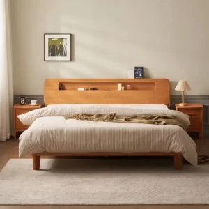 King Size Bed Frame USB Furniture Wooden Headboard With Storage Double Platform Solid Wood Bed With Light - Image 6