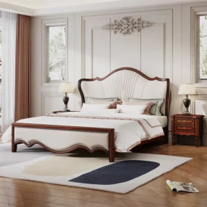 Retro Bed Solid Wood 1.8m Double Bed Soft Modern Simple European Master Bedroom King Size Bed Frame - Image 2