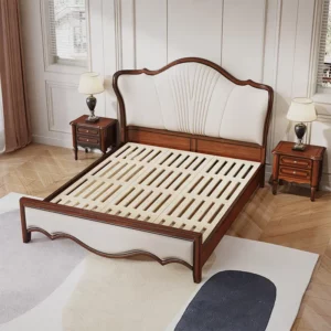 Retro Bed Solid Wood 1.8m Double Bed Soft Modern Simple European Master Bedroom King Size Bed Frame - Image 3