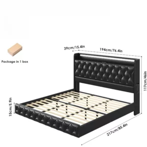 Bed Frame King Size with LED Lights, USB Charging Station Headboard Modern - Image 2